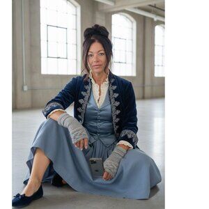 Gray Handknit Braid Fingerless Texting Gloves